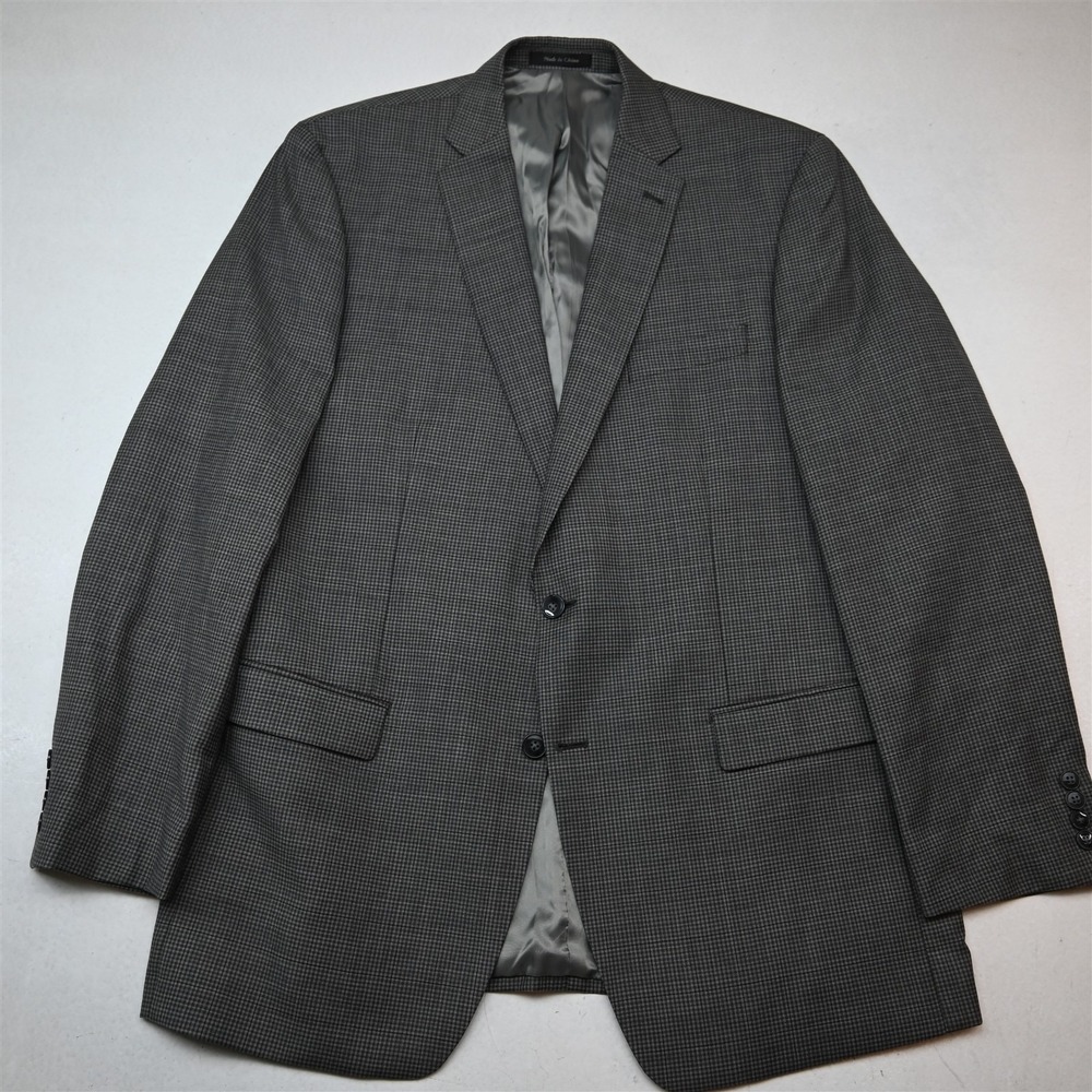 Calvin Klein 44L Gray Check 100% Wool Mens Blazer Suit Jacket Sport Coat